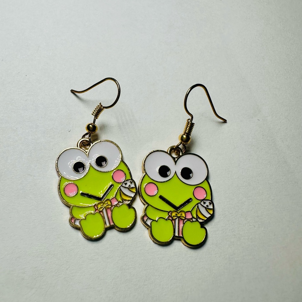 Sanrio Keroppi Enamel Earrings – Cute Kawaii Frog Dangles